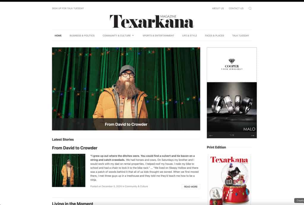 Screenshot of Texarkana Magazine website