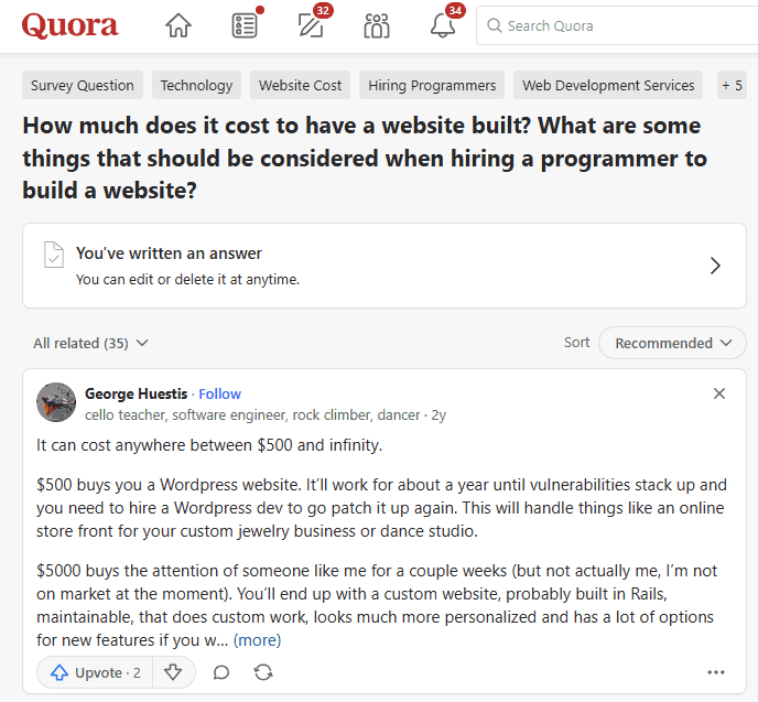 Screenshot of quora post